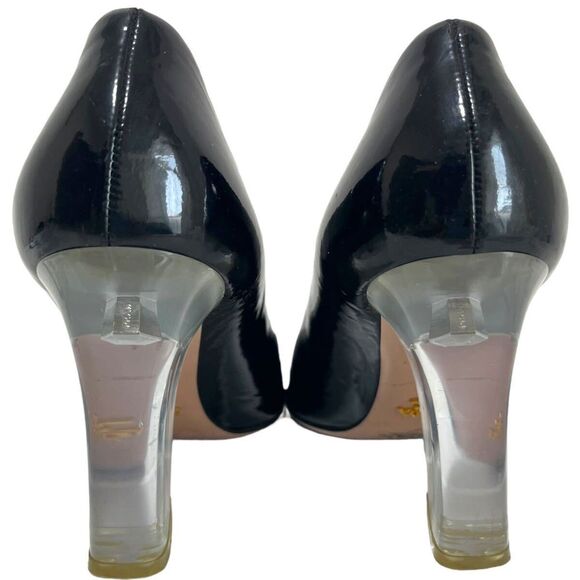 Prada Black Patent Leather Peep Toe 3" Lucite Block Heels, EU Size 37 or US 6.5 - Picture 4 of 12